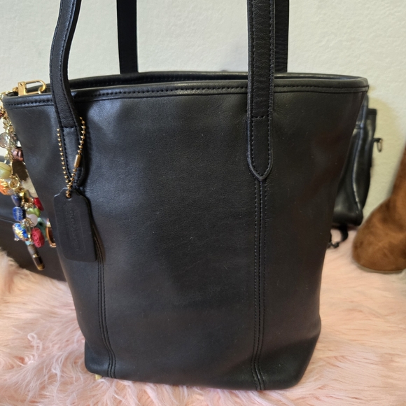 Coach Black Leather Tote with Charm - Picture 2 of 11